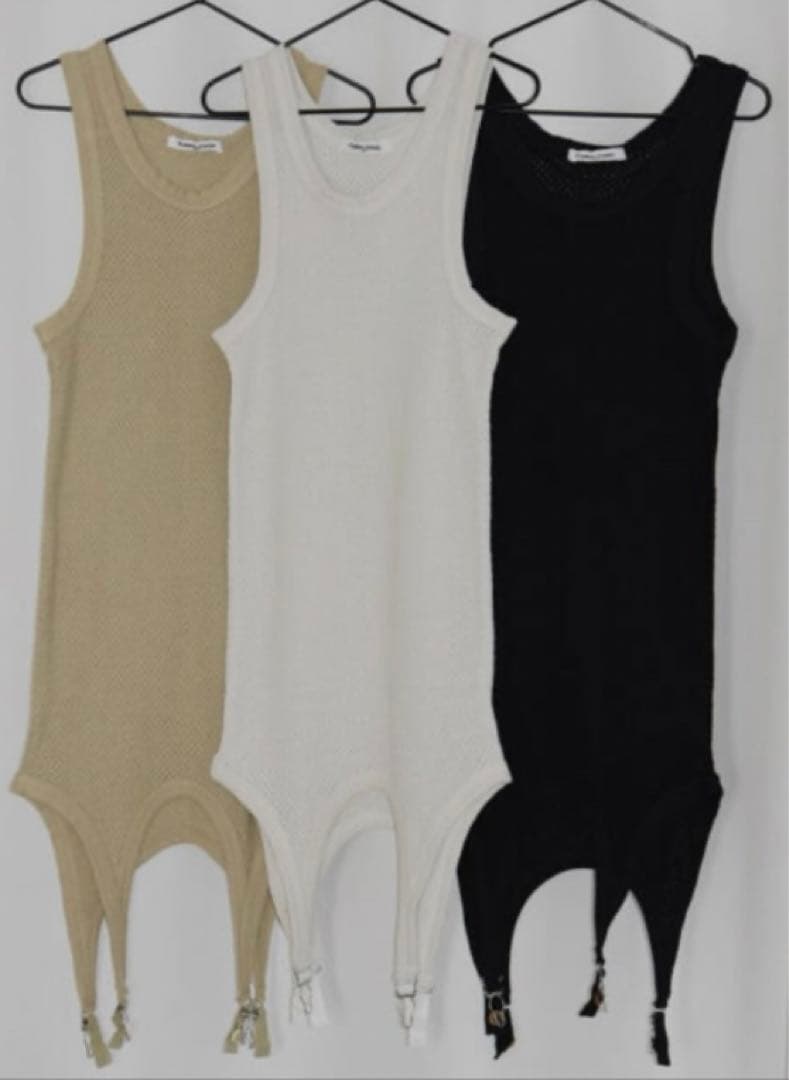 fumikauckida メッシュ ガーター タンクトップ ブラック