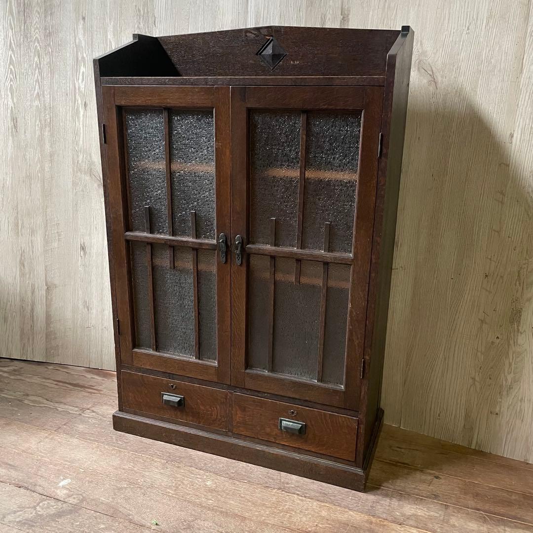 アンティーク ガラス戸棚 キャビネット 飾り棚 古家具 骨董棚 和製アンティーク