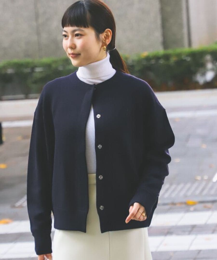 デミルクスビームス　ダブルフェイスニットブルゾン　ネイビー