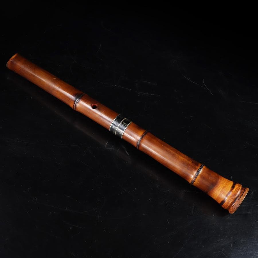 Y3273-4 琴古流 尺八 隆風銘 銀三線 螺鈿細工 全長54.5㎝ 竹製