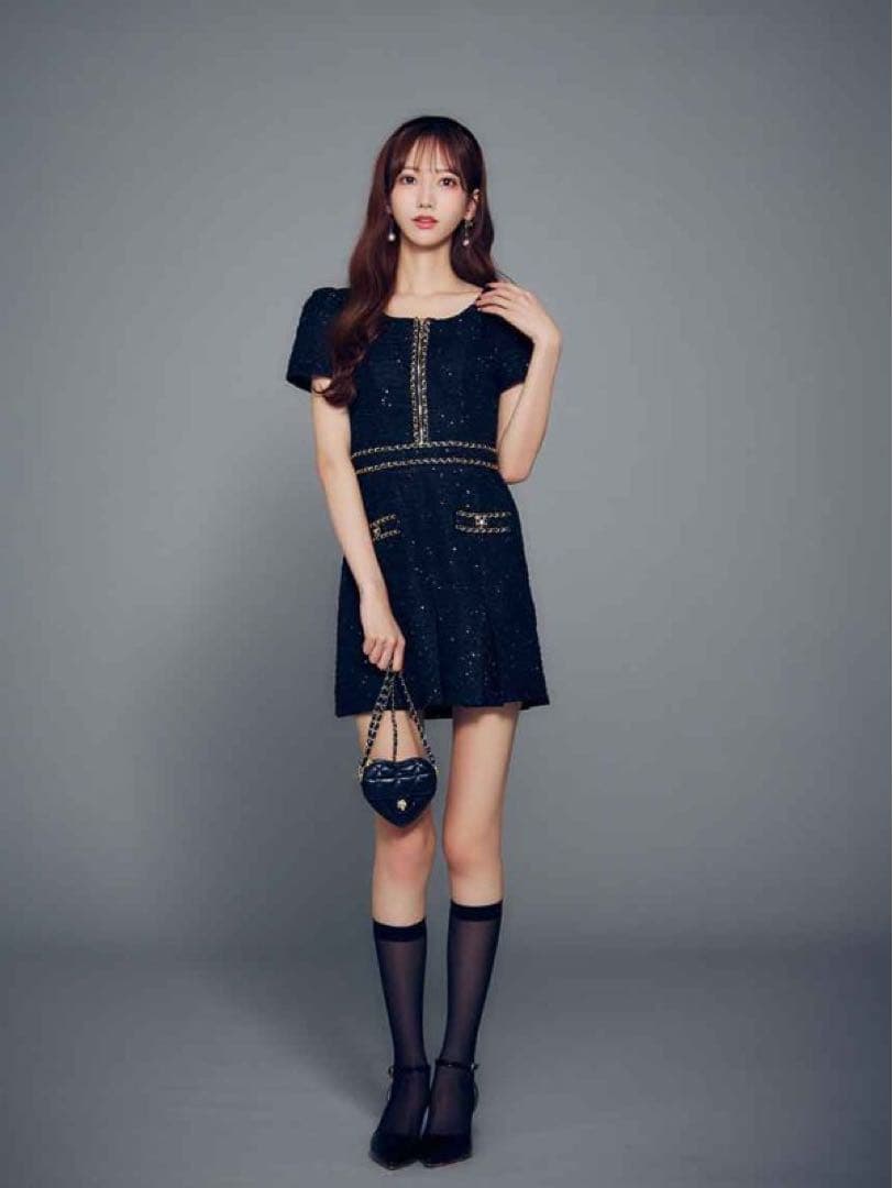 jewels ツイードチェーンプリーツミニドレス/キャバドレス