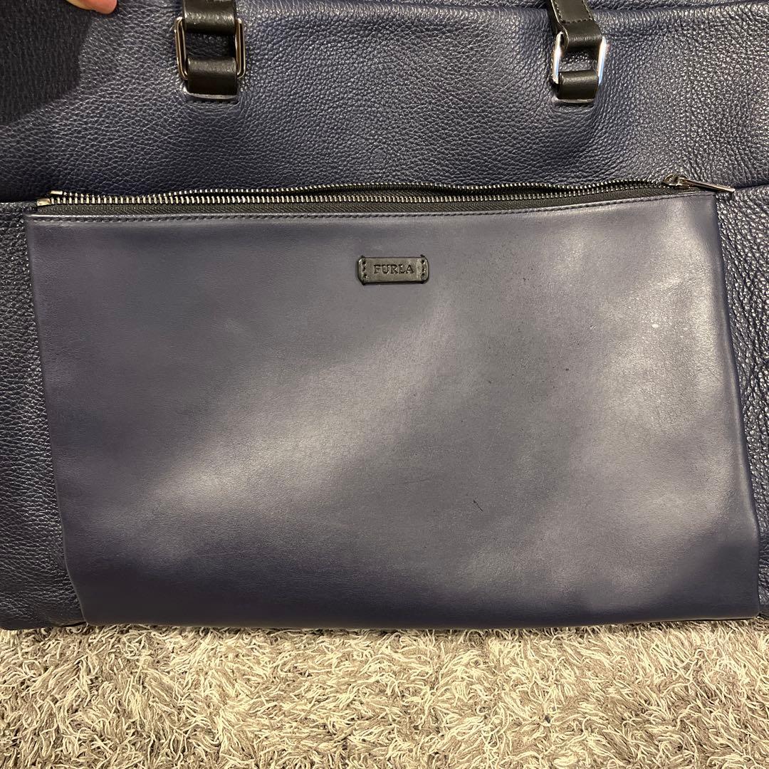 極美品　FURLA レア　ネイビー レザー トートバッグ　ビジネス