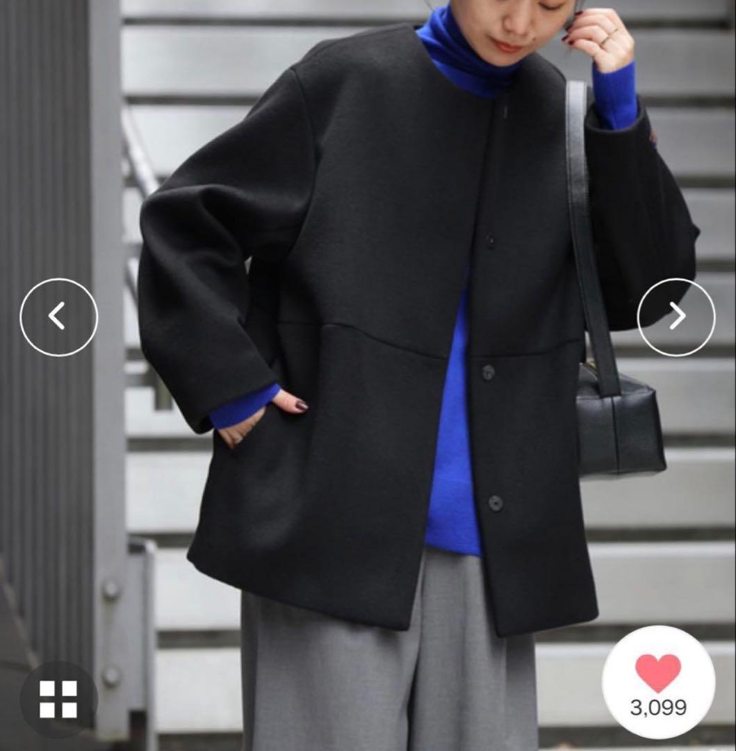 スーパーファインビーバークルーネックコートノーカラーコート