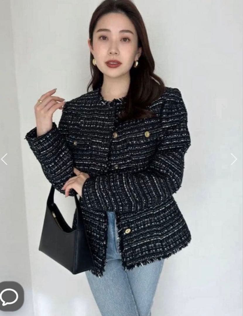 anuans ツイードノーカラーフォルムジャケットS MIX