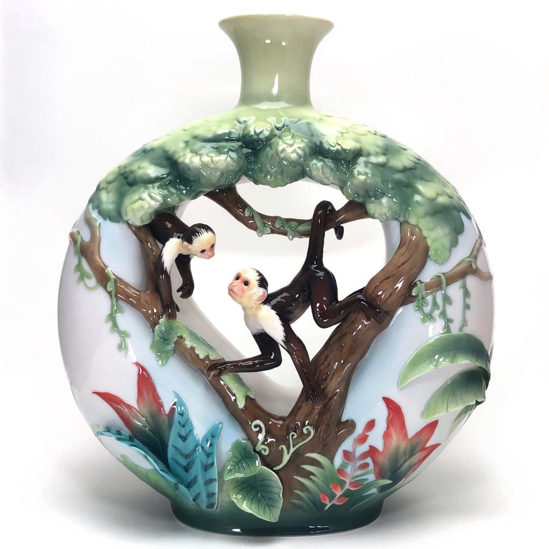 【大型・美品・箱付き】フランツ／親子のモンキー フラワーベース