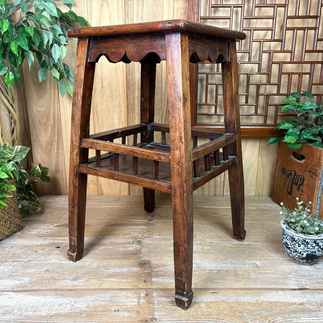 中国アンティークビンテージ年代物木製サイドテーブル飾り台ディスプレイ台花台置台
