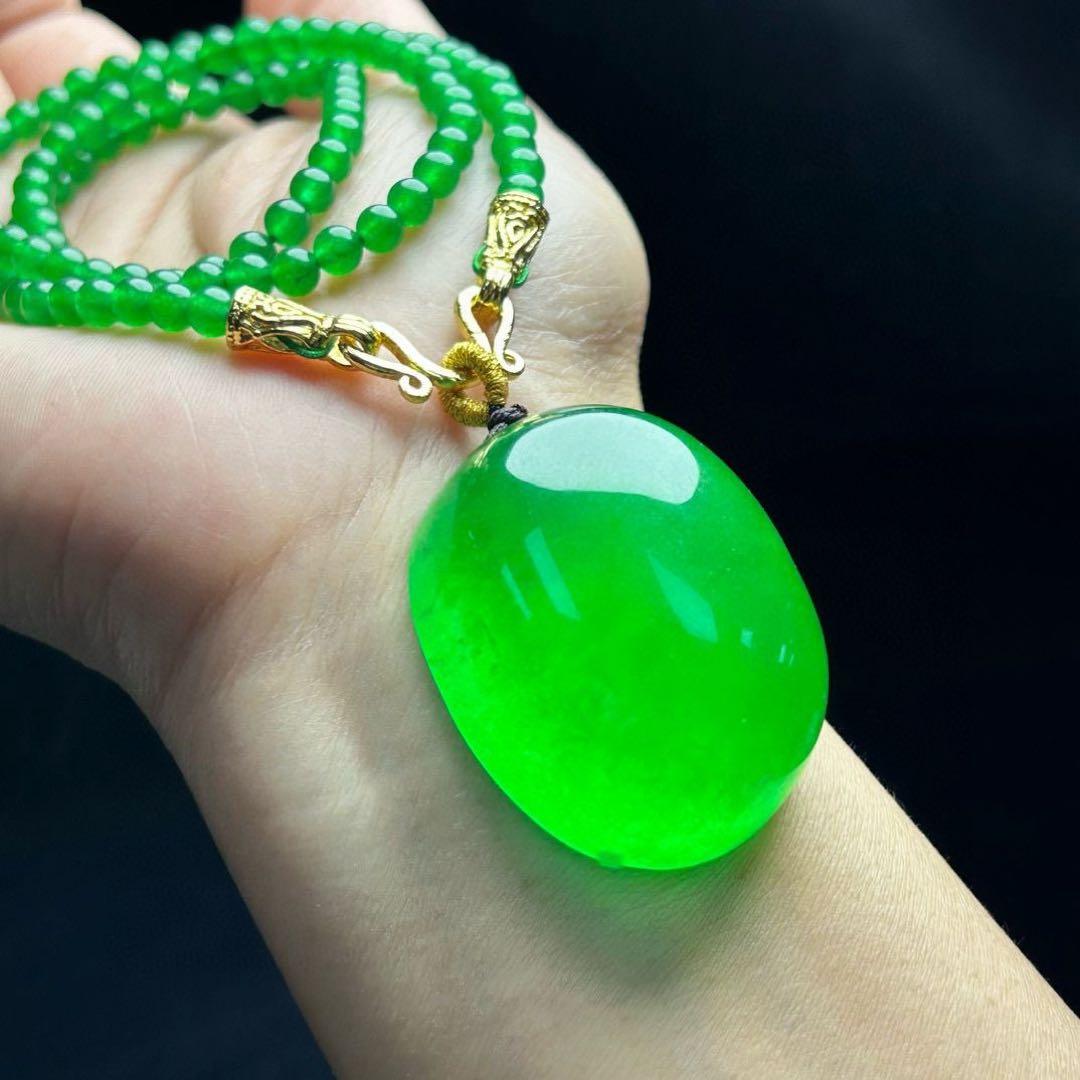 本日限定販売｜天然ビルマ翡翠 アイス種 濃緑 平安無事牌 ネックレス