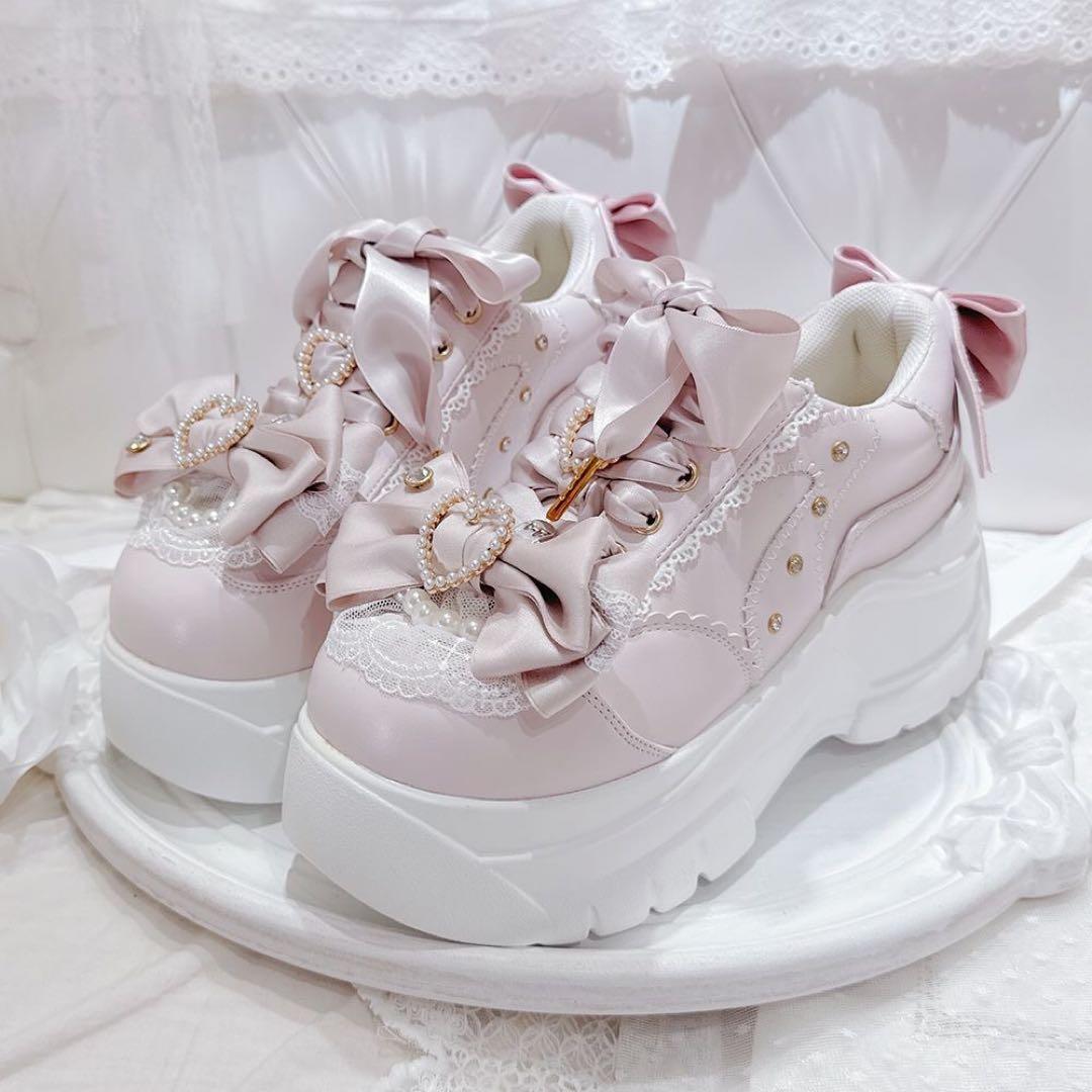 ゴスロリ 厚底スニーカー リボン シューズ 靴 Lolita 地雷系