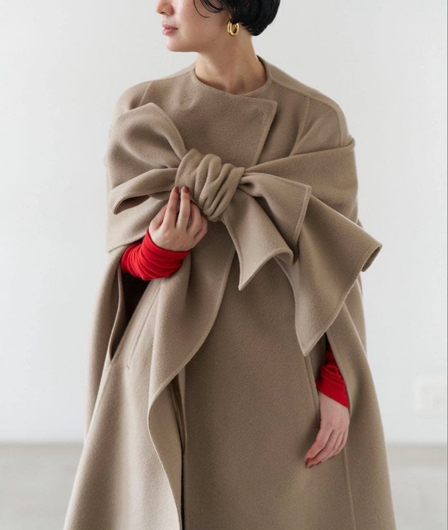 VERMEIL par iena Super140s マントコート　ベージュ