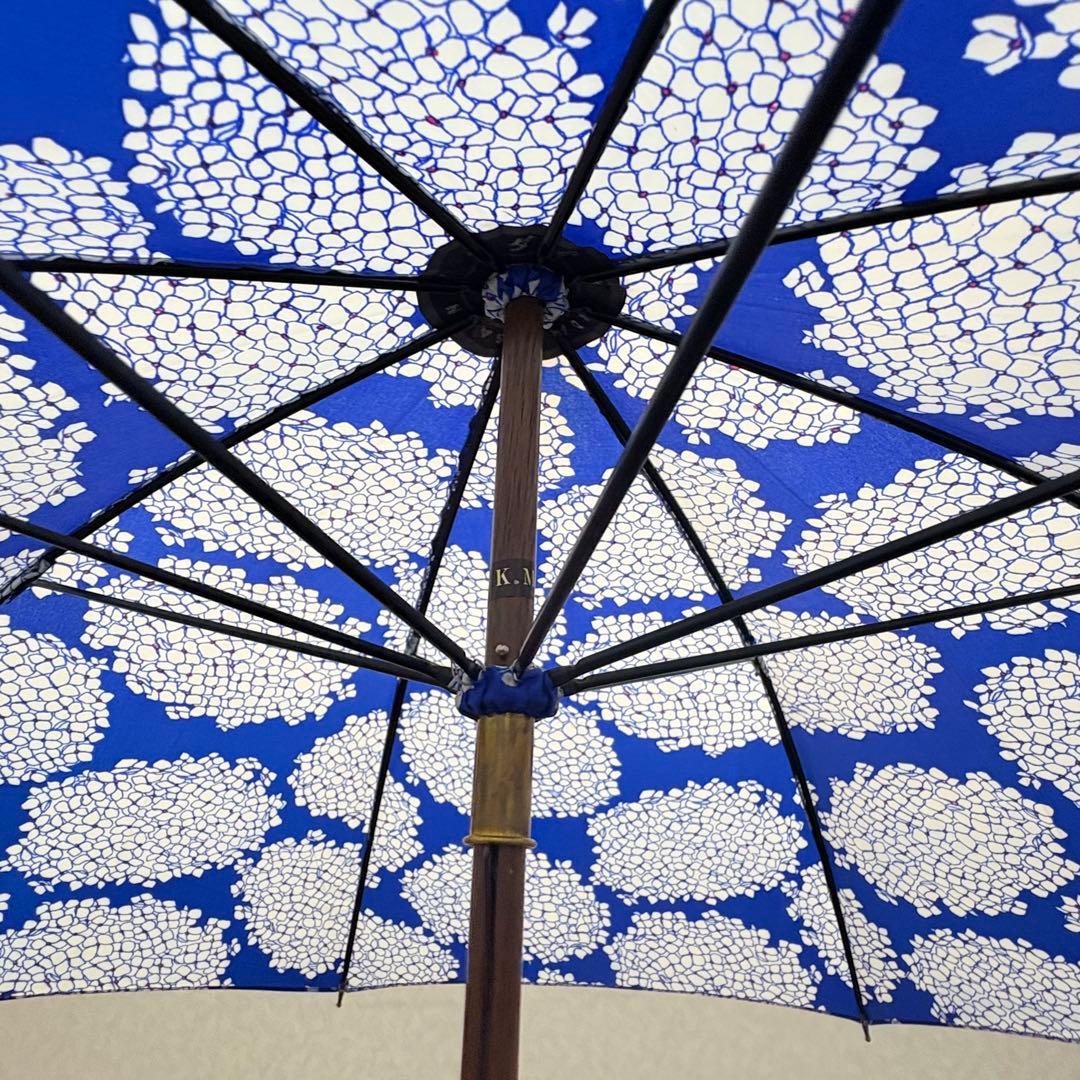 美品　イイダ傘店　日傘　長傘　ブルー