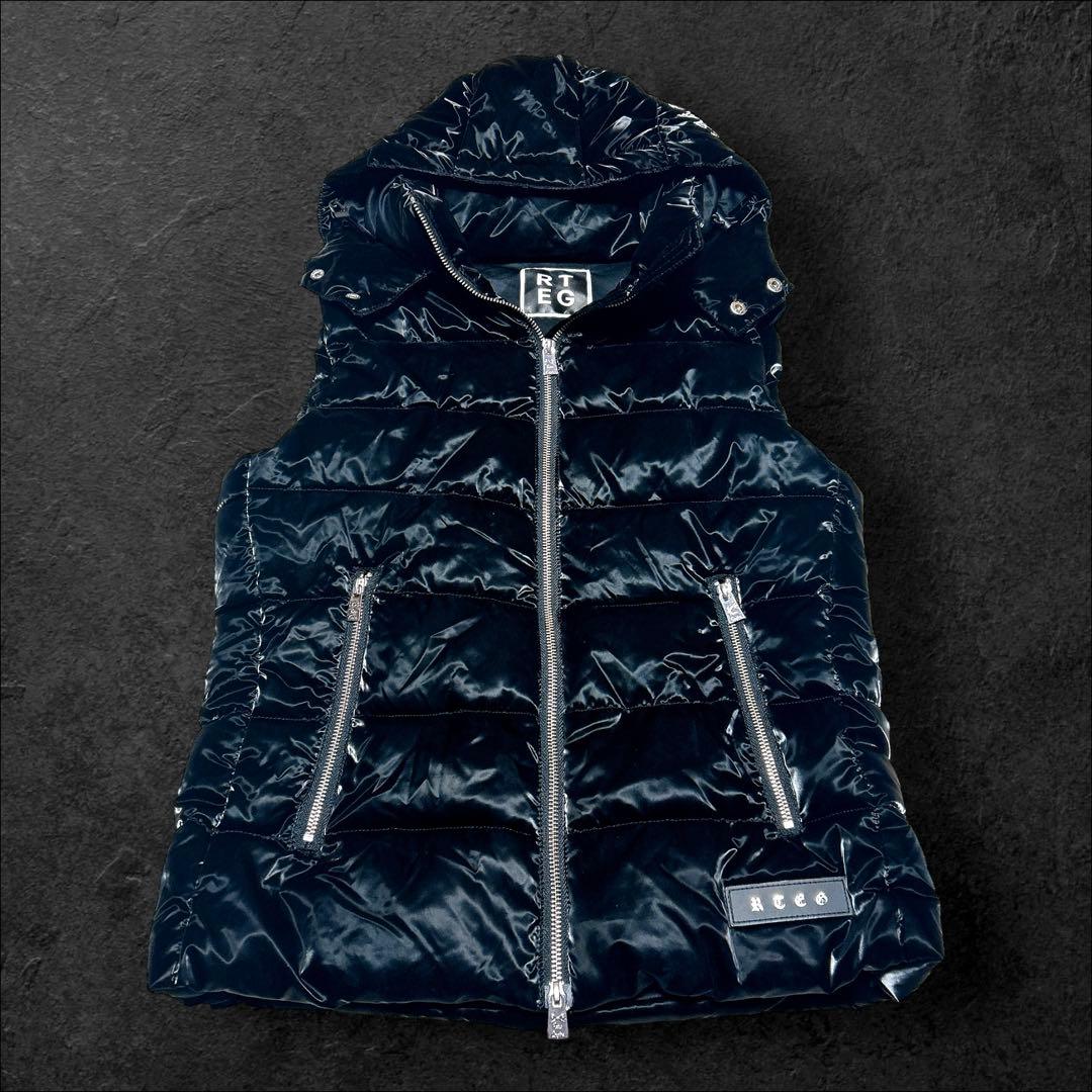 本日限定価格‼️adamsJUGGLER ダウンベスト 黒 光沢 人気 刺繍ロゴ