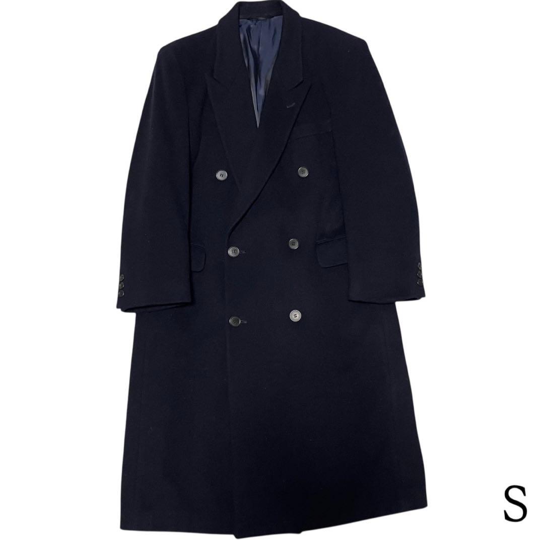 【カシミヤ20%×極美品×日本製】マキシ丈ロングダブルチェスターコート 濃紺 S