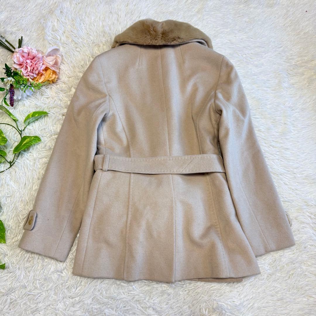 【バーバリーロンドン】 アンゴラ ラビットファー ノバチェック コート ベルト