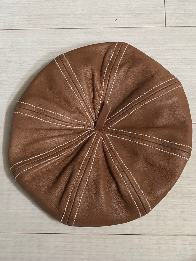 Hermes エルメス ラムレザーベレー帽 ホワイトステッチ