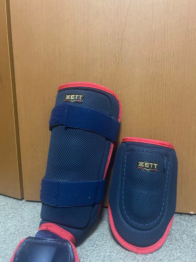 ZETT エルボーガード フットガード両打者兼用 ネイビー/レッド