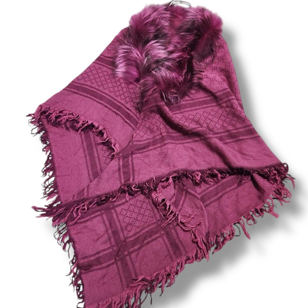 【美品125×125】グッチ ストール フォックスファー GG柄 ディアマンテ