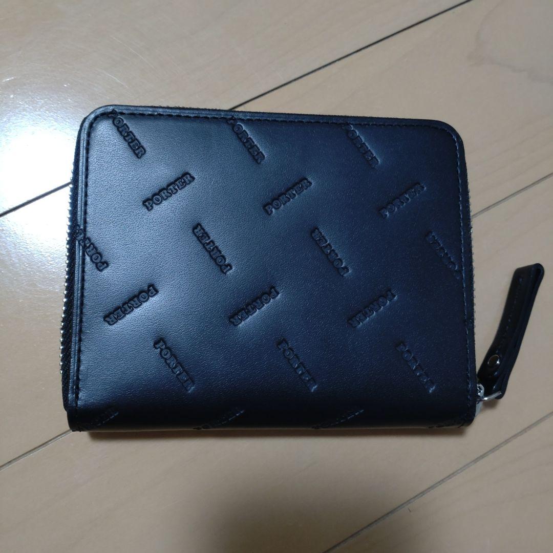 PORTER　レザー二つ折り財布 黒 レザー風 オレンジカードケース付き