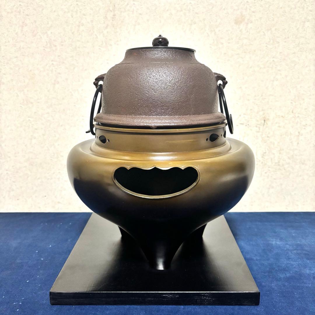 風炉/茶釜/電熱器/唐銅朝鮮風炉釜/野々田製電熱器/敷板/茶道具/お点前道具