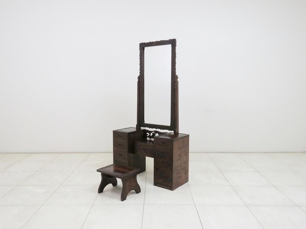 とこ 軽井沢彫 鏡台&スツール セット 桜 さくら彫刻 ドレッサー 化粧