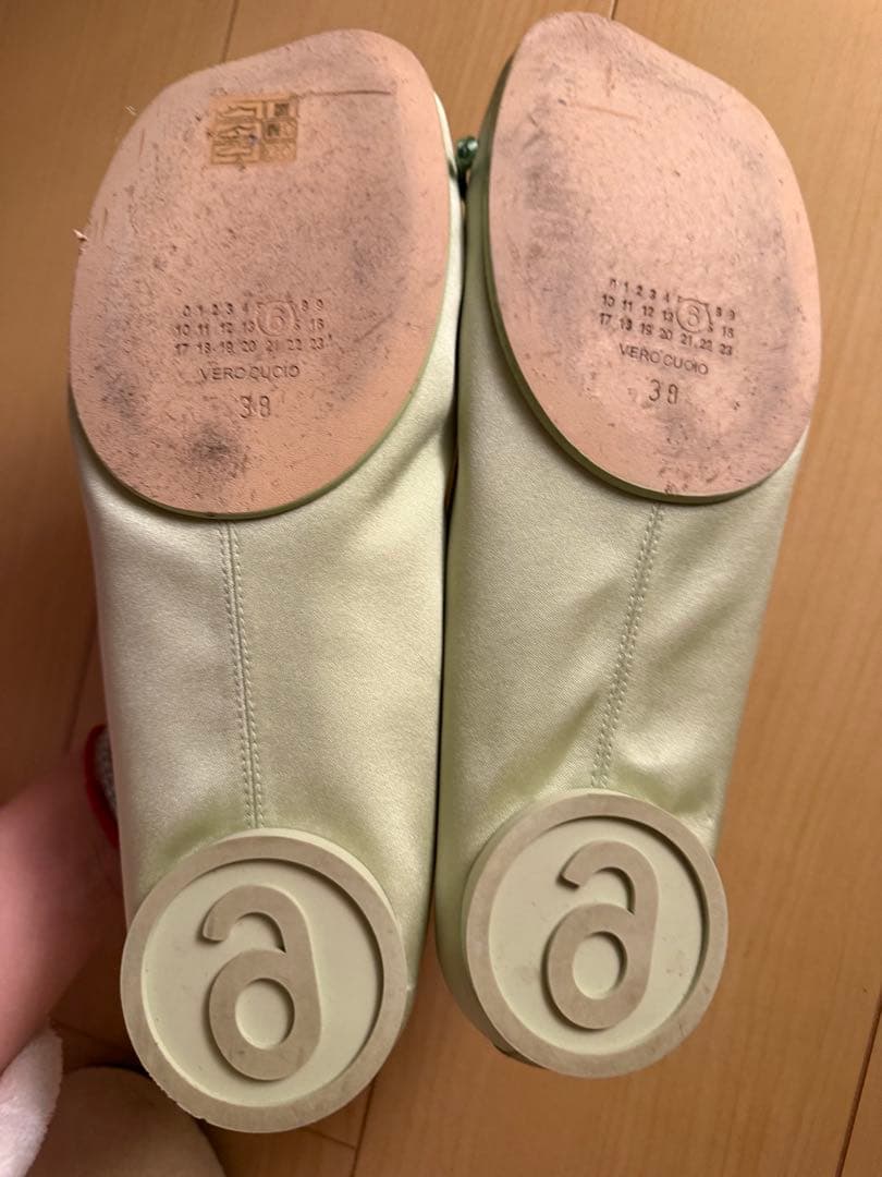 MM6アナトミックバレリーナ 薄緑 リボン付きバレエシューズ 38