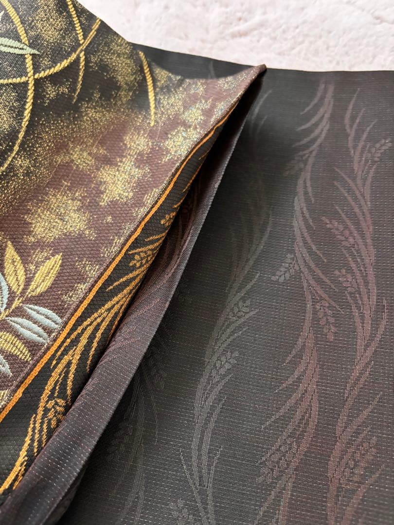 金華山織　五穀豊穣　全通袋帯　金糸