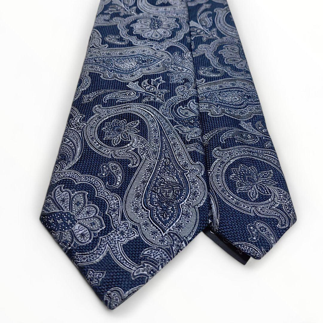 ✨美品✨VERSACE　ヴェルサーチ　ネクタイ　ペイズリー柄　ネイビー　シルク
