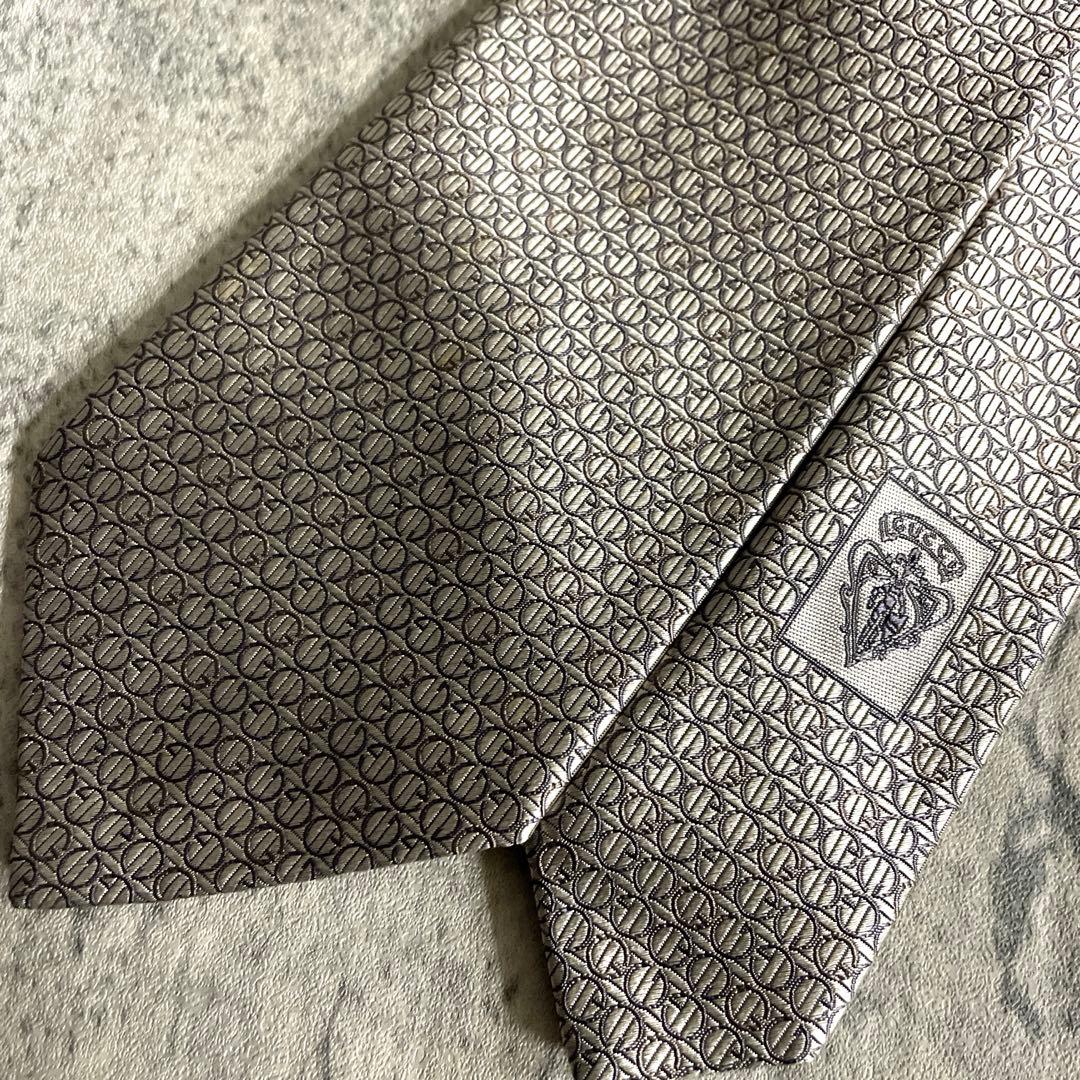 極美品 GUCCI グッチネクタイ 極上ウール ダブルスーツ シルバーグレー