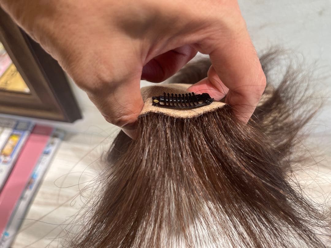 人毛ブラウン100%レミー毛ウィッグソムリエバランス調整済み部分ウィッグ