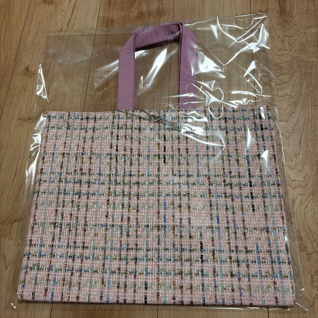 シャルマントサック　ピンク系ツイードトートバッグ