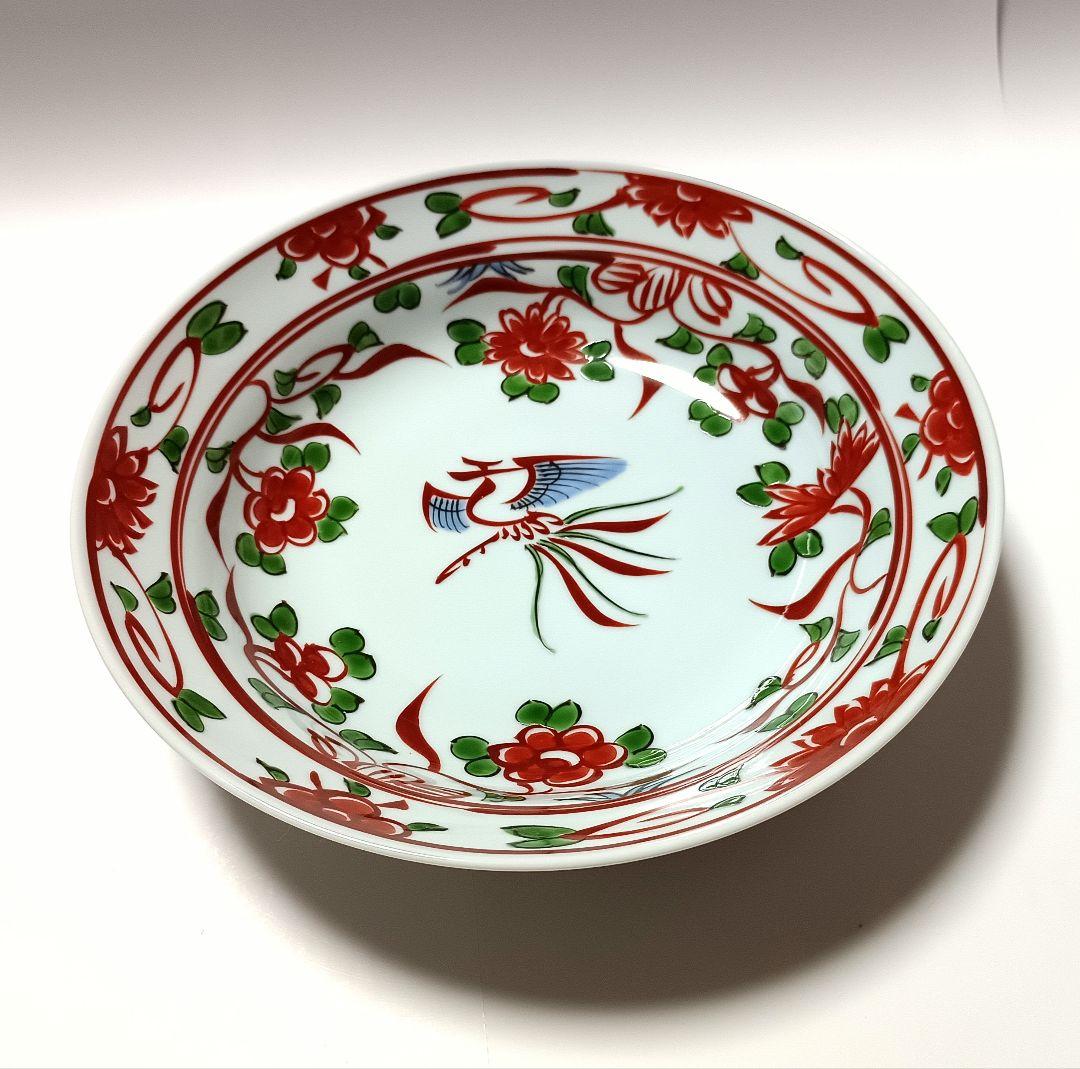 源右衛門窯 染錦 赤呉須花鳥 22㎝ 鉢 未使用品