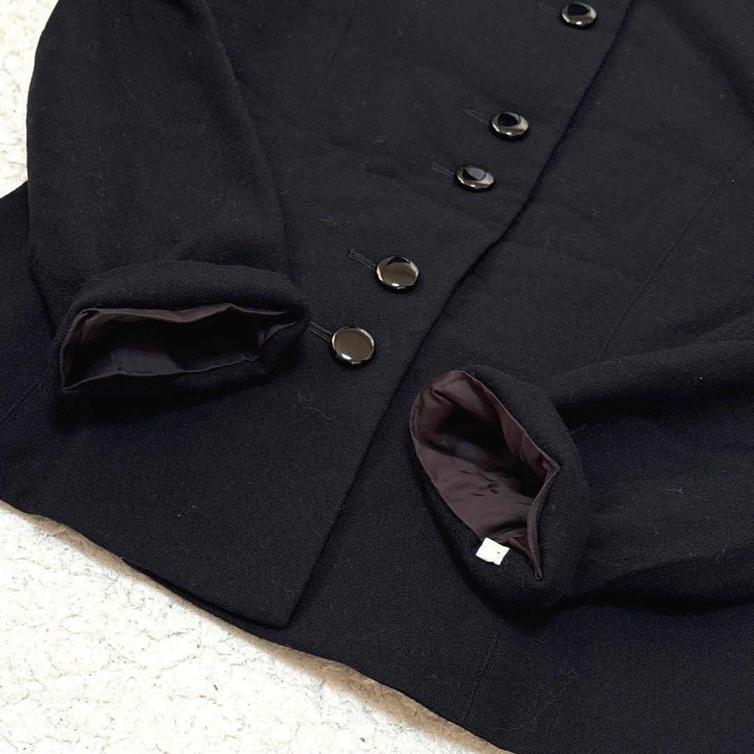 【希少】イヴサンローラン 毛100% ノーカラージャケット 肩パッド 後ろリボン