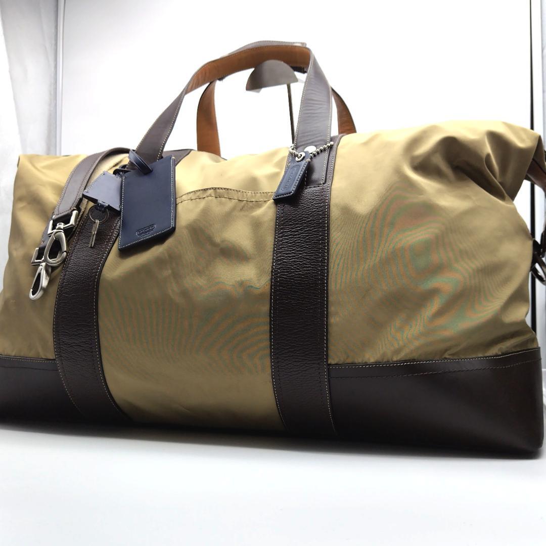 コーチ ボストンバッグ 2way 大容量 ナイロン×レザー 南京錠 チャーム