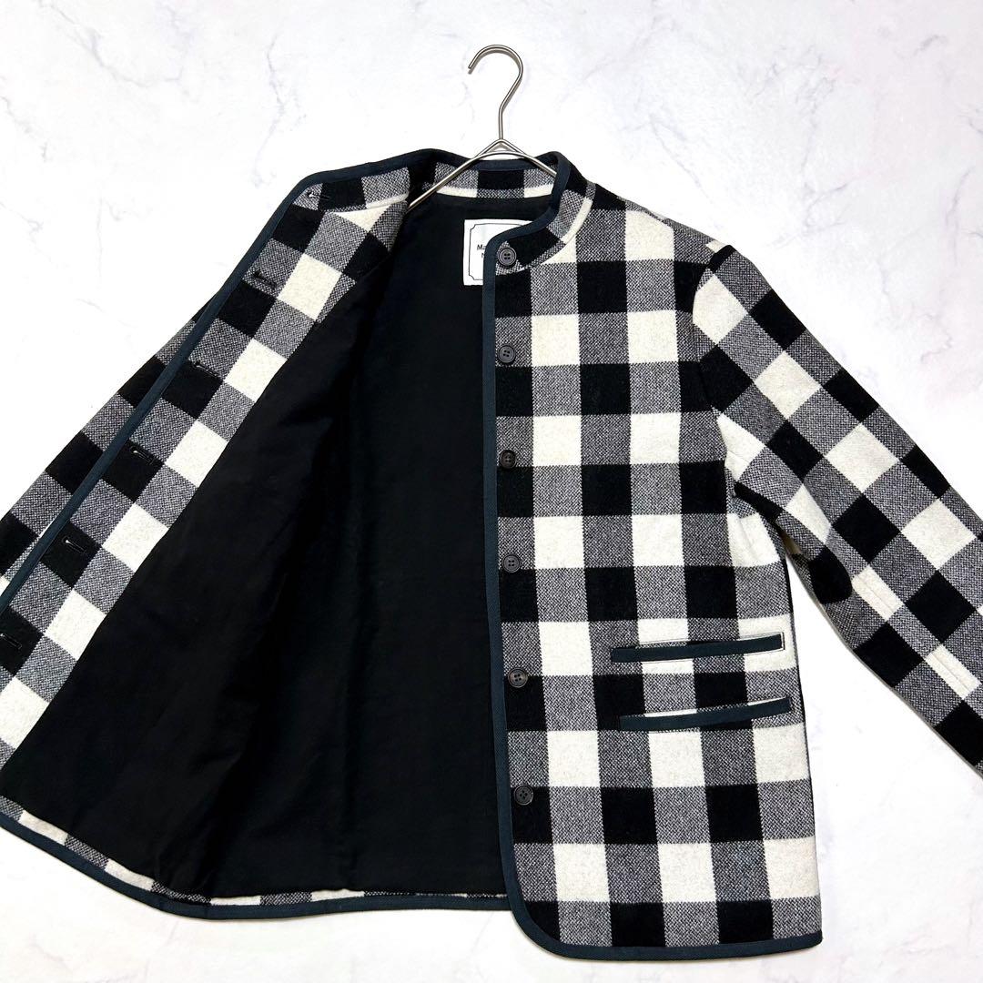 マドモアゼルノンノン ウールチェック ノーカラージャケット ウールコート日本製
