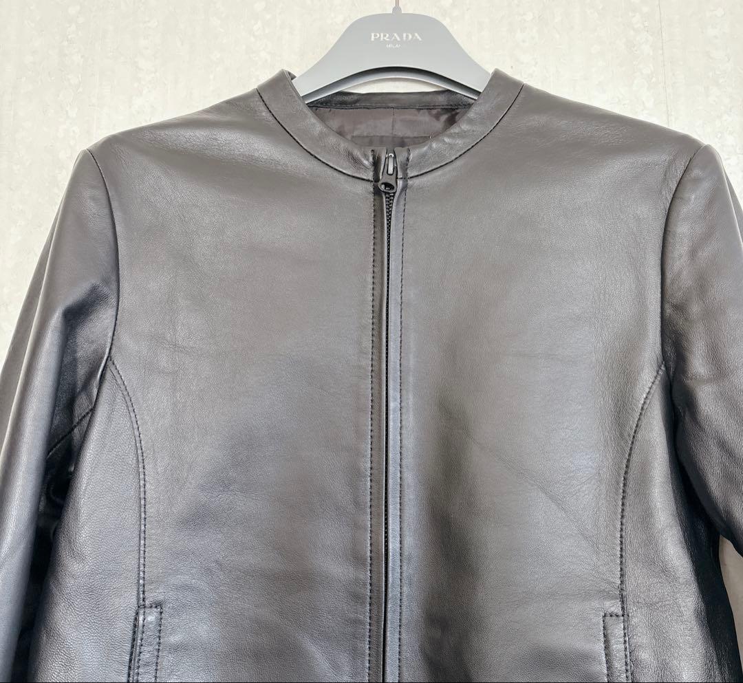 【極美品】23区 ラムレザージャケット ノーカラー ブラック 38