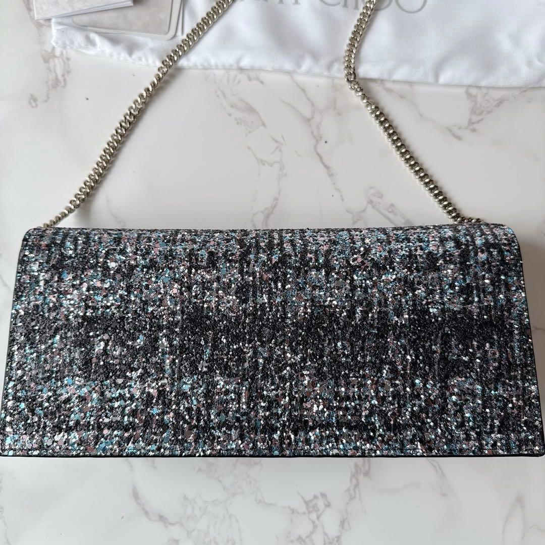 ジミーチュウ Jimmy Choo LILIA グリッターチェーンクラッチバッグ