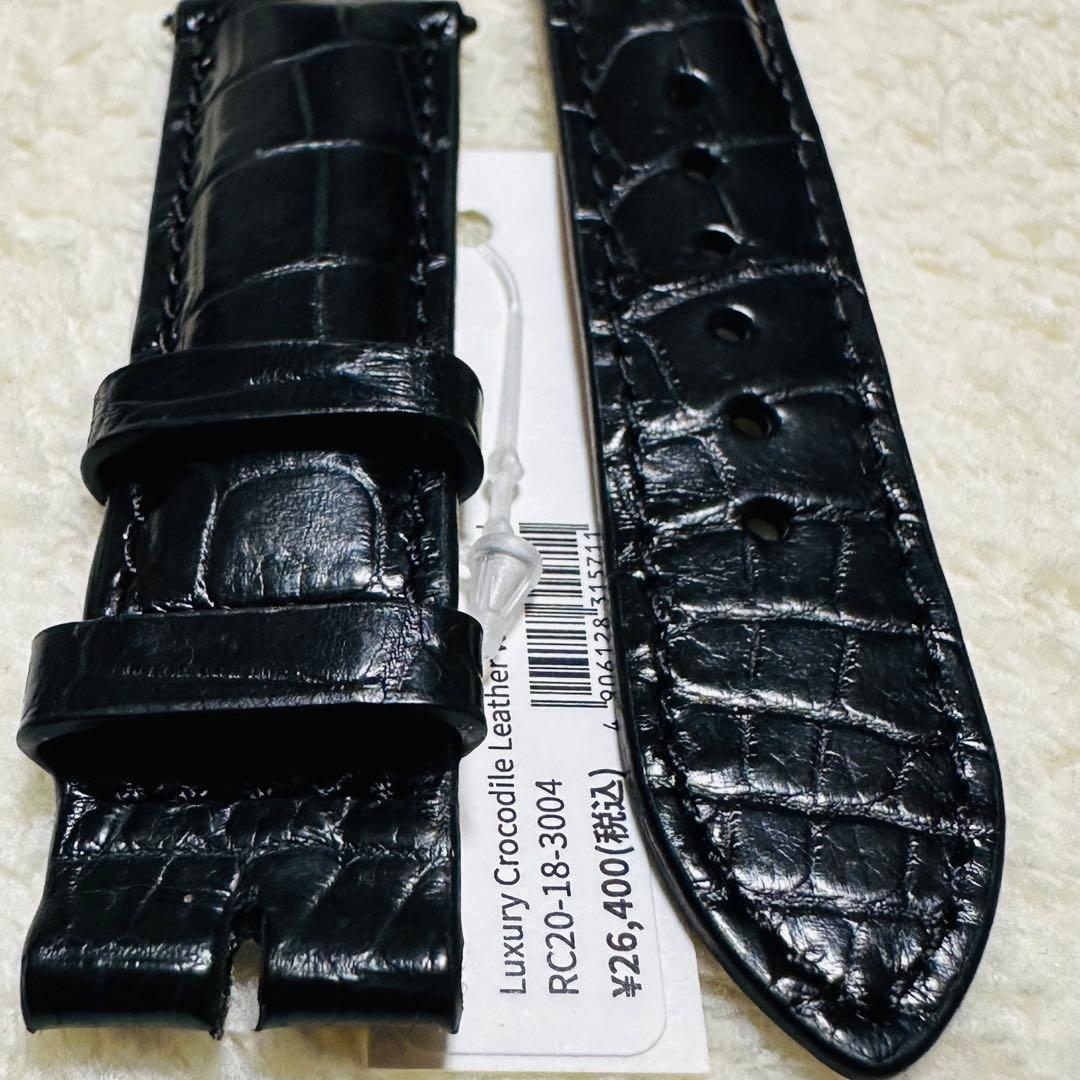 3004#20mm-18mmブラック★スイス製★本物クロコダイル腕時計用ベルト