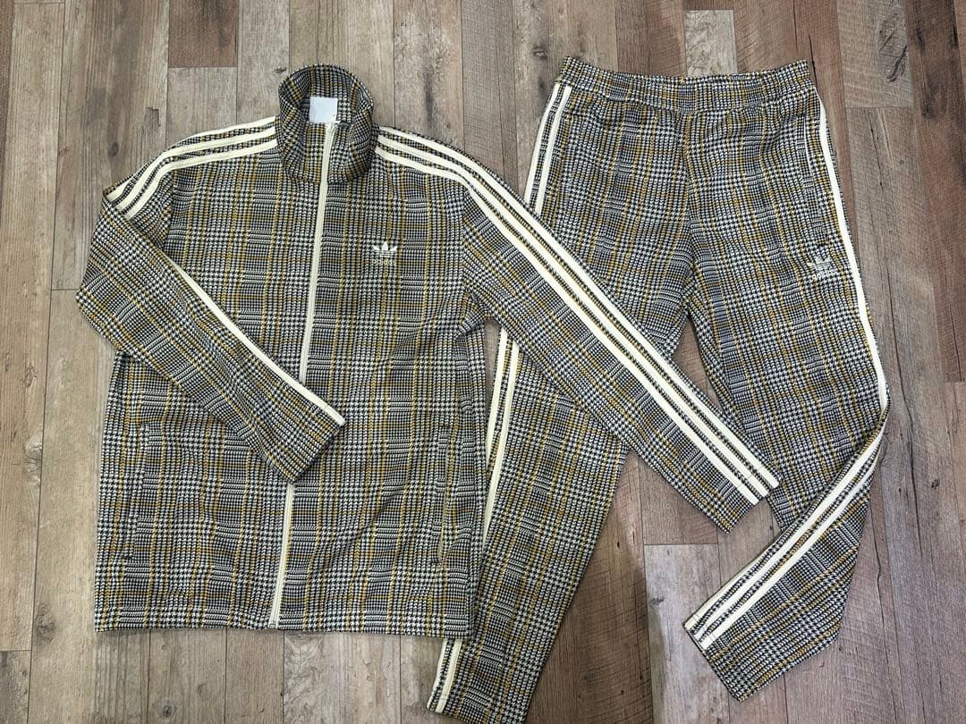 海外限定adidas タータンチェック千鳥 トラックスーツ スリーストライプ