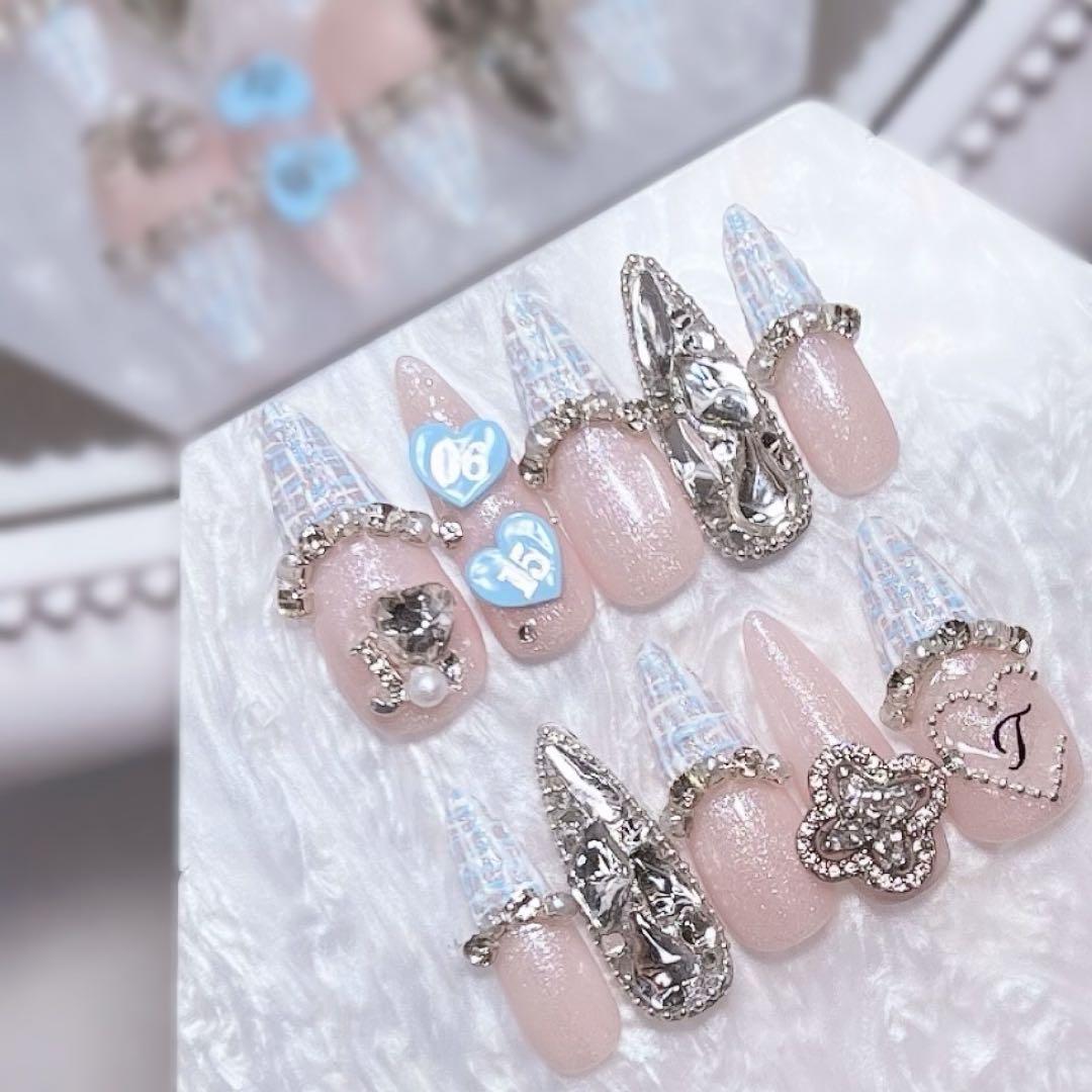 お急ぎ便S♥ ネイルチップ 量産型 韓国 シンプル ワンホン ヲタク ちゅるん