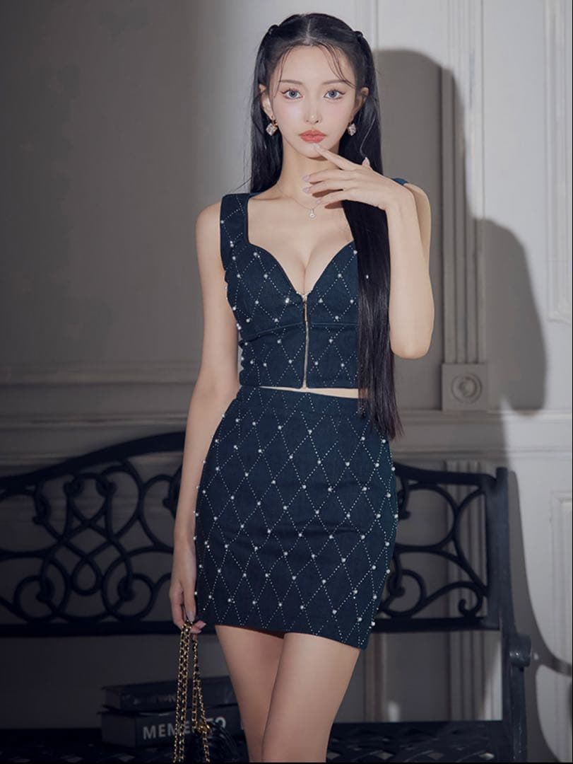 【極美品】JEWELS 格子柄セットアップ タイト ミニドレス キャバドレス S