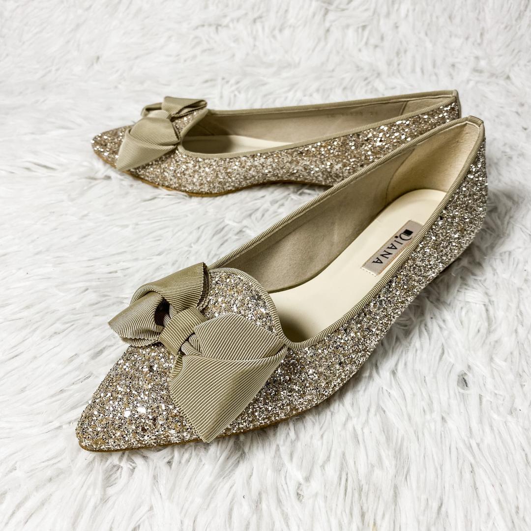 【未使用品】DIANA ダイアナ グログラン リボン グリッター パンプス 24