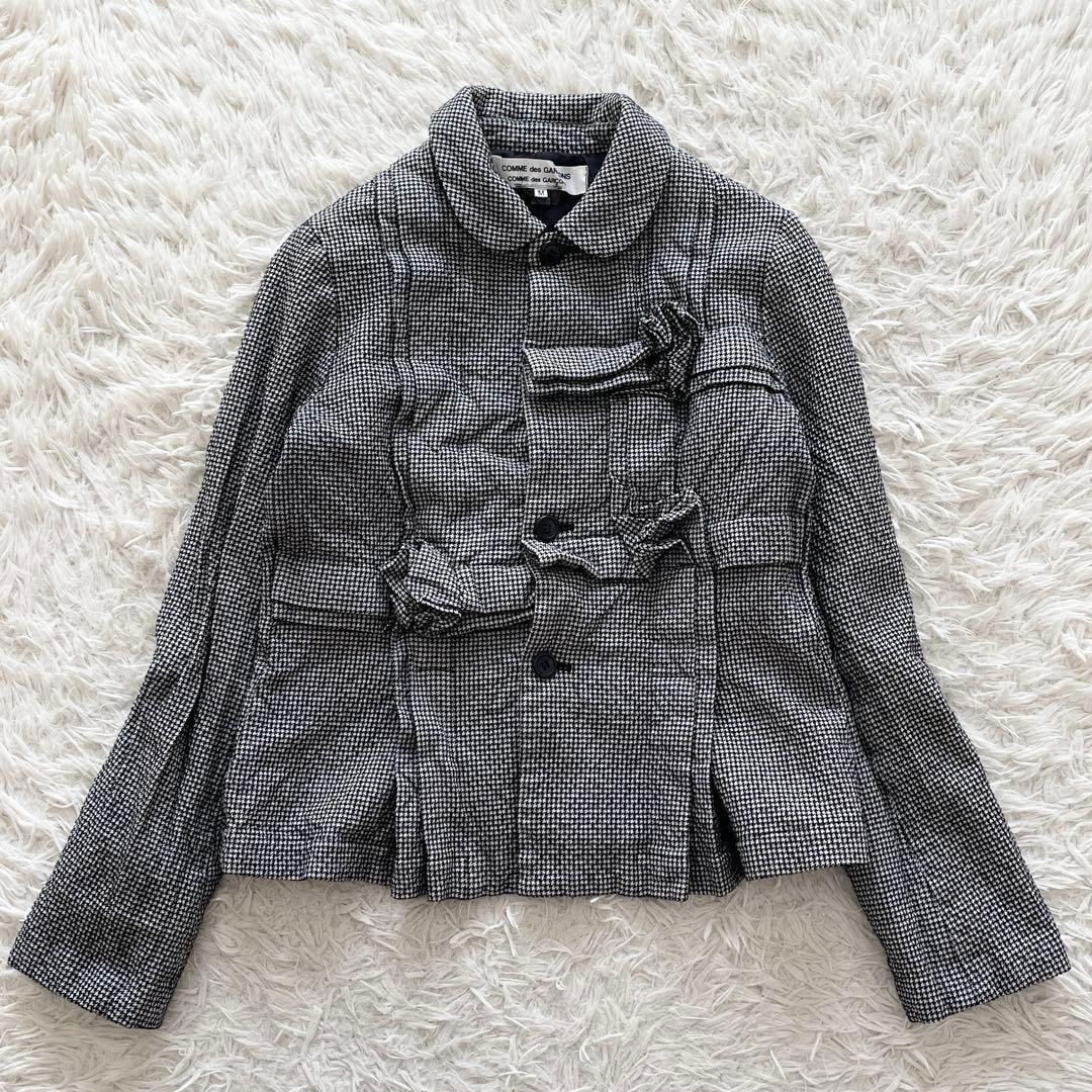 コムデギャルソン AD2011 ウールポリ 縮絨 千鳥 丸襟ジャケット グレー系