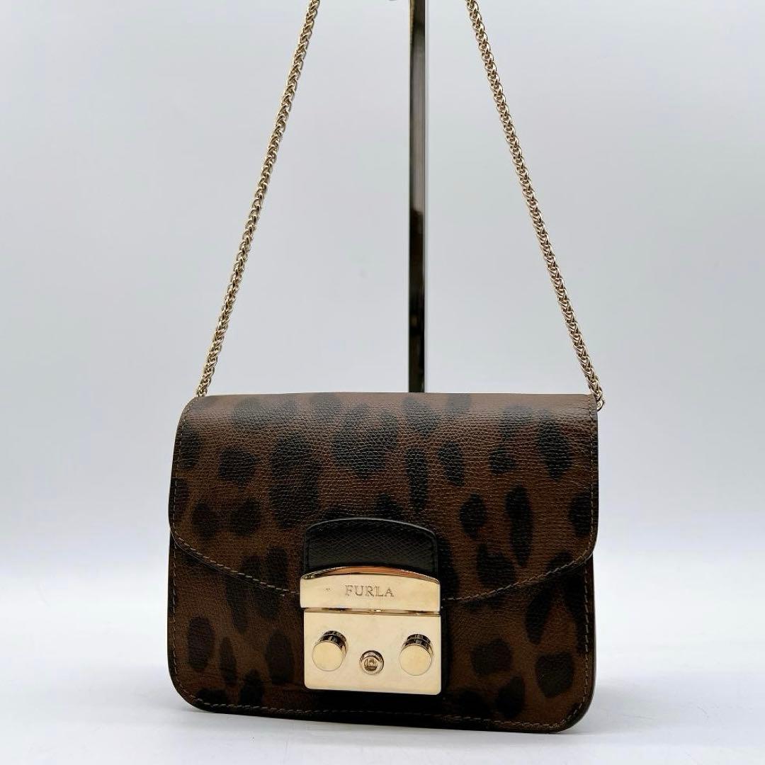 美品 FURLA メトロポリス ショルダーバッグ レオパードレザー f629