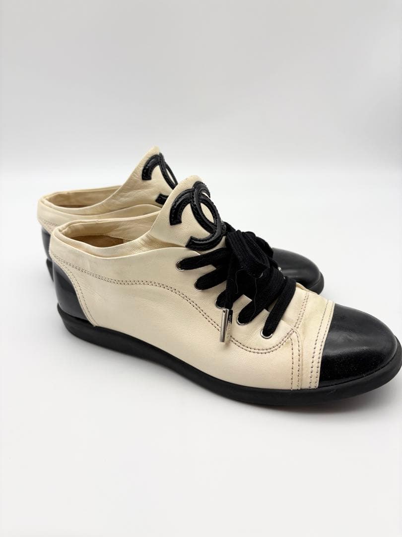 CHANEL シャネル ココマーク スニーカー 37 アイボリー 黒