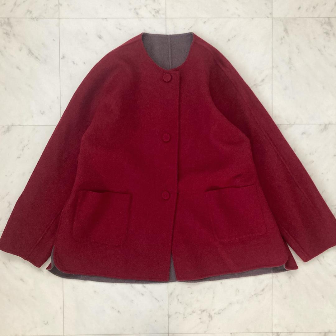 ダーマコレクション　ノーカラーウールジャケット　S~Mサイズ　リバーシブル