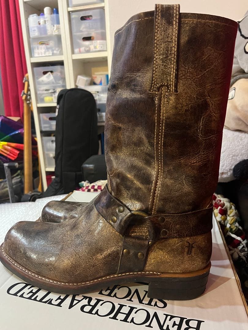 I*N様 フライ FRYE ハーネス リングブーツ 10D ビンテージ加工 米国