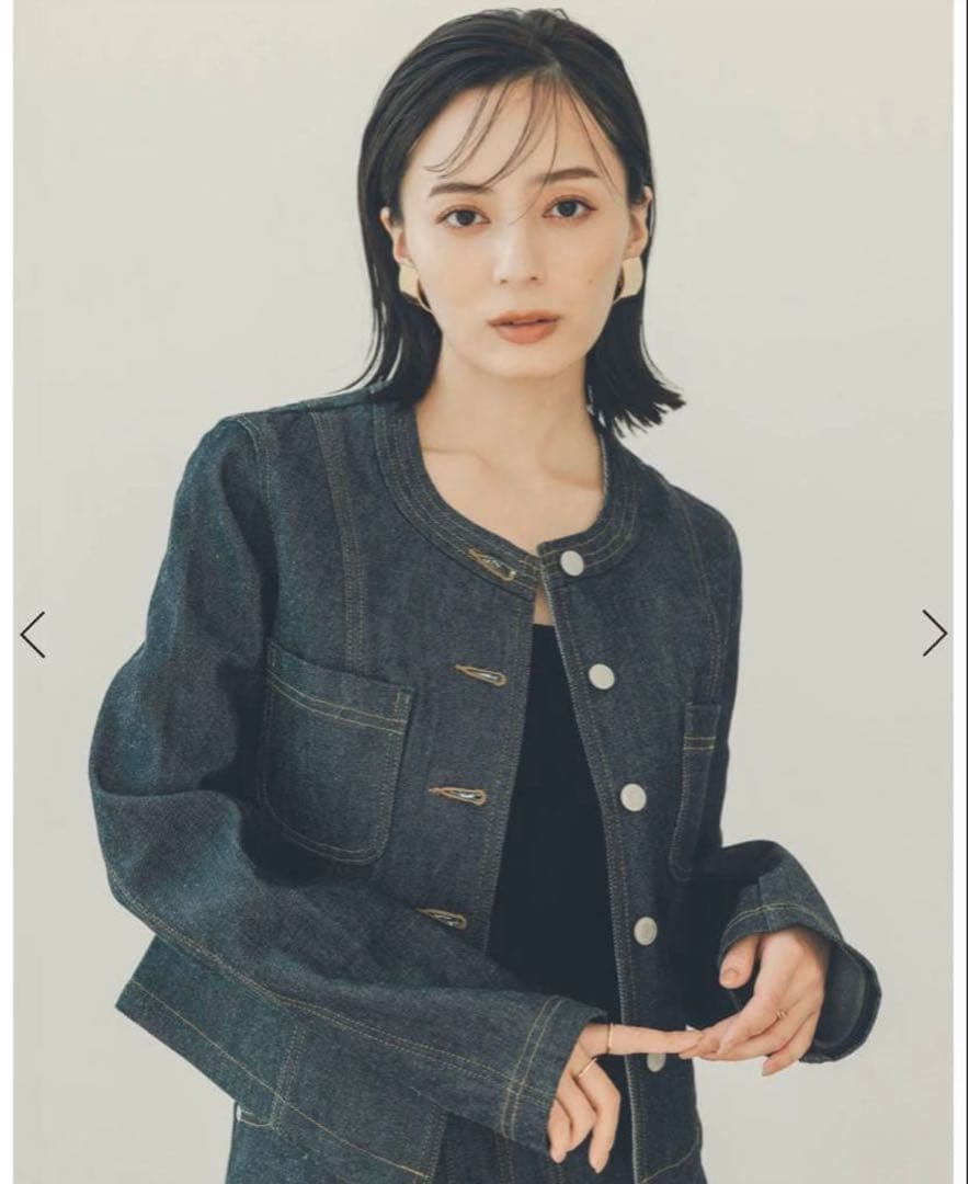 【めるる】anuans ノーカラーデニムジャケット