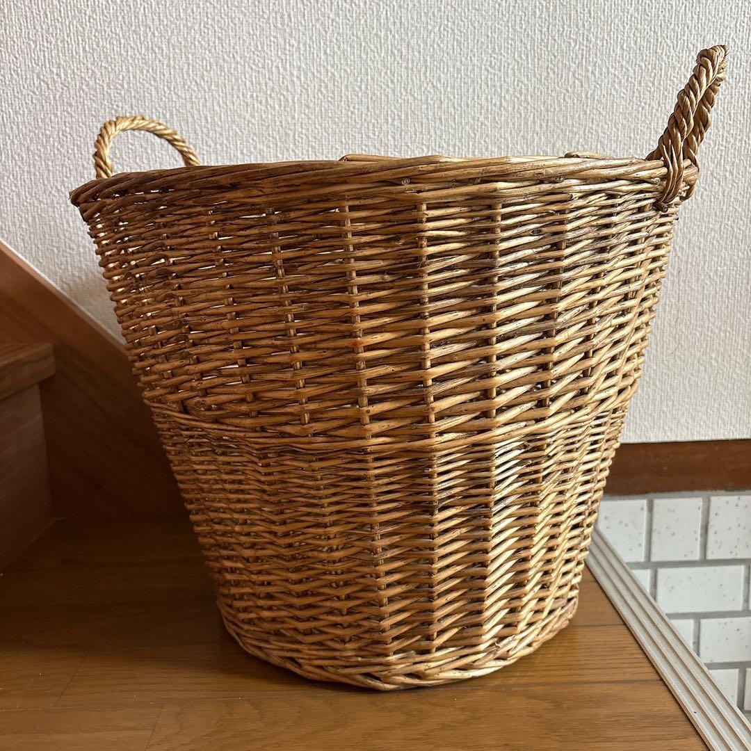 ラタン　籐カゴ　ランドリーボックス　大サイズ×3 アラログ　持ち手　バスケット