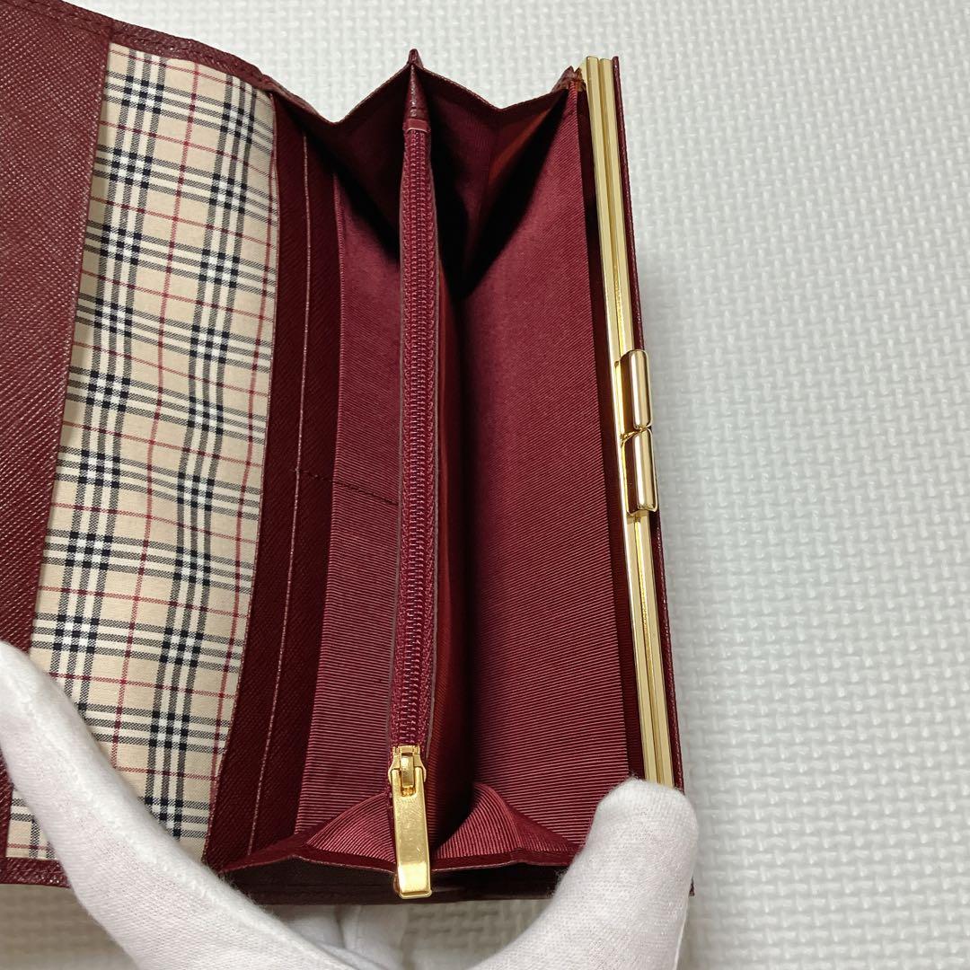 未使用　BURBERRYバーバリー　レザーフラップ長財布　バーガンディー