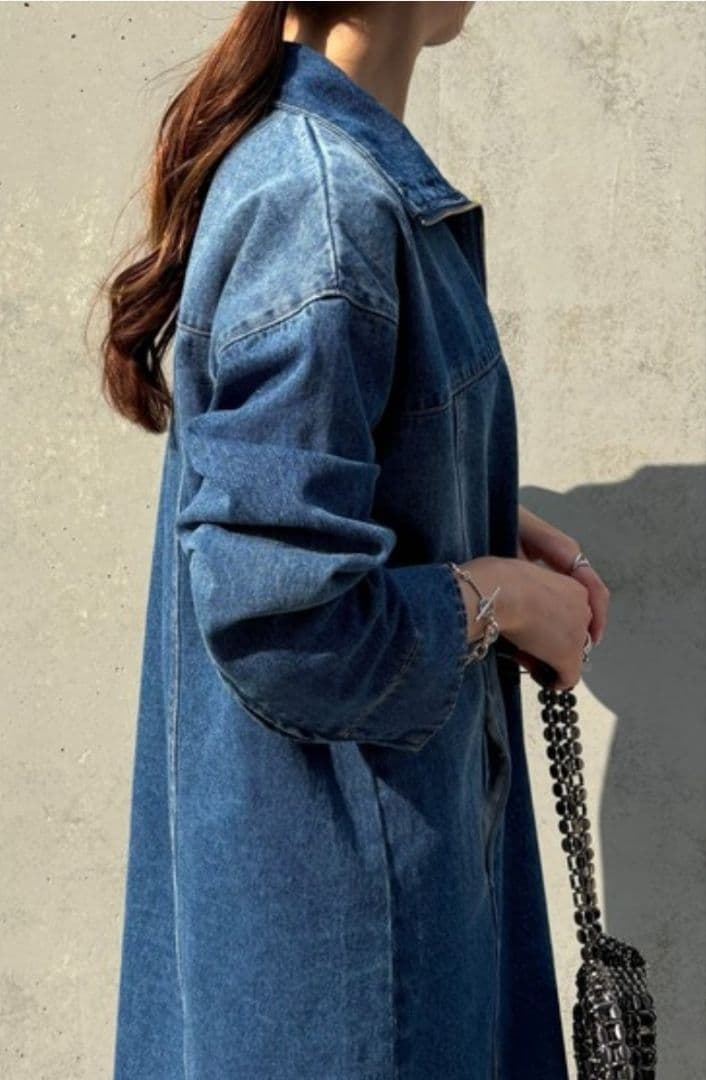 Q.anos/ハーフジップデニムワンピース（ブルー）