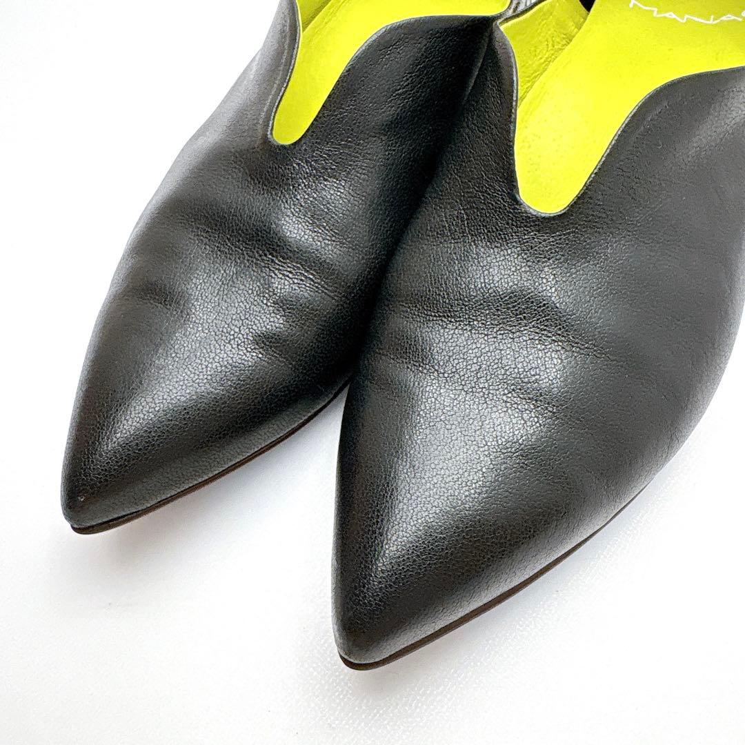 MANA　ふかふかバブーシュ　レザーパンプス　３６　ブラック